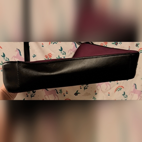 EUC Lamarthe Burgundy Cotton & Black Italian Leather Casual Shoulder Purse Bag - Picture 4 of 16